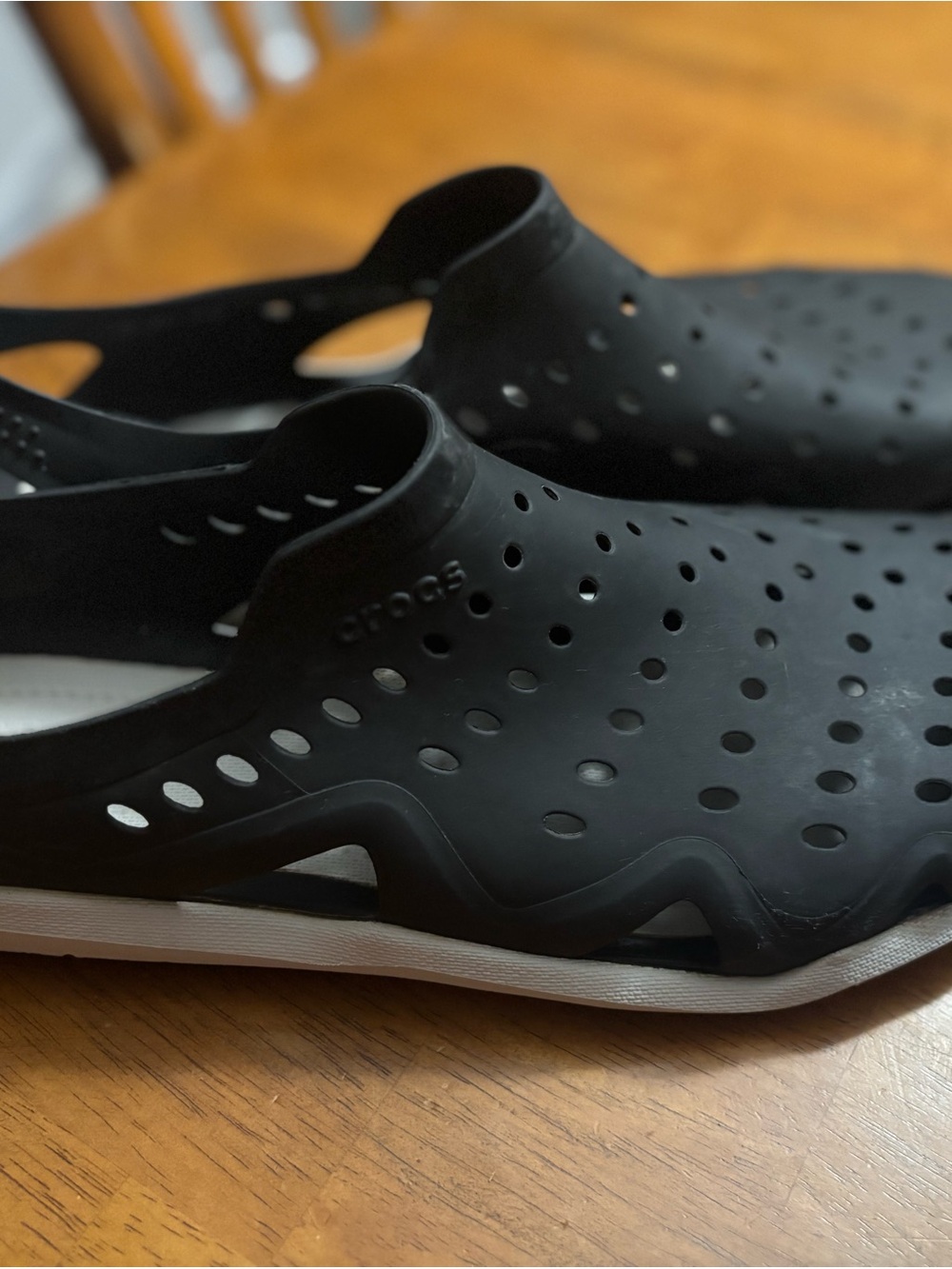 CROCS Men’s Black Vented Slip-On Sandals with White Sole